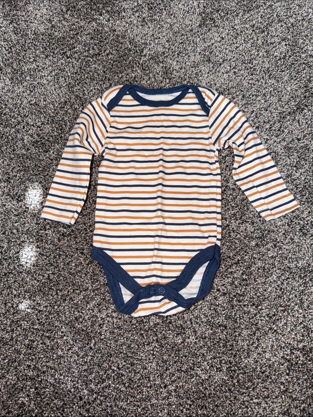 chick pea Navy & Tan Striped Long-Sleeve Baby Bodysuit